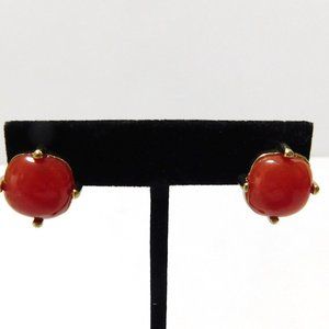 Cabachon Earrings Reddish Orange Bead Squared Shape Rounded Corners